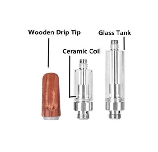 Punta de goteo de madera Cartucho CBD recargable de plata, 510 atomizador de fuga de rosca de tornillo con bobina de cerámica de 1,2 ohm para la caja de batería Mod y CBD/grueso Vapor de aceite (desechable, 1.0 ml, sin nicotina)