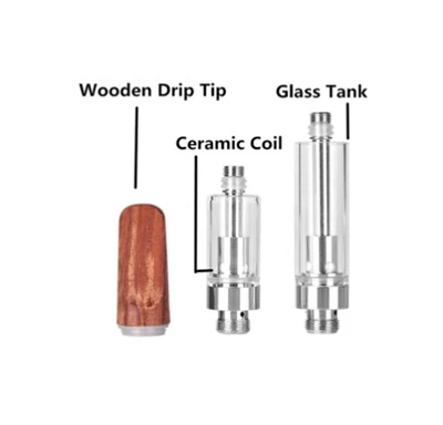 Punta de goteo de madera Cartucho CBD recargable de plata, 510 atomizador de fuga de rosca de tornillo con bobina de cerámica de 1,2 ohm para la caja de batería Mod y CBD/grueso Vapor de aceite (desechable, 1.0 ml, sin nicotina)